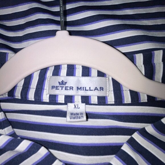 Peter Millar Polo Golf Shirt Mens XL Purple/Black Striped Embroidered Stretch - Picture 6 of 6